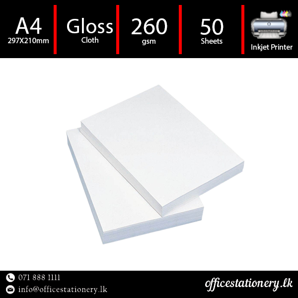 A4 260gsm Gloss Cloth Photo Paper Board - 50 Sheet