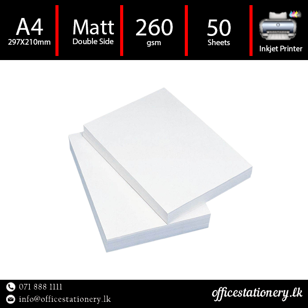 A4 260gsm Matt Photo Paper Double Side - 50 Sheet